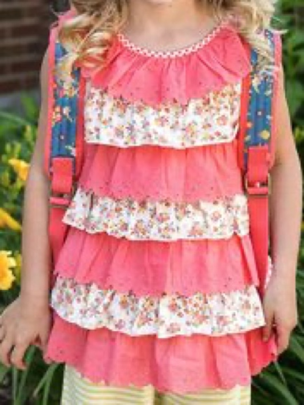 Matilda Jane “Make Believe Permission Slip” Coral Floral Tiered Ruffle Tunic